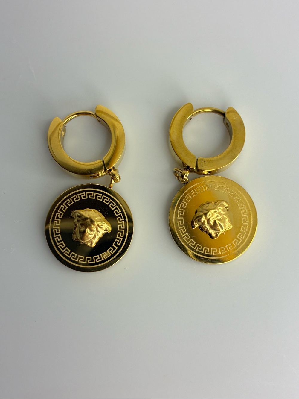 Vintage Gold Medusa Hoop Drop Earrings